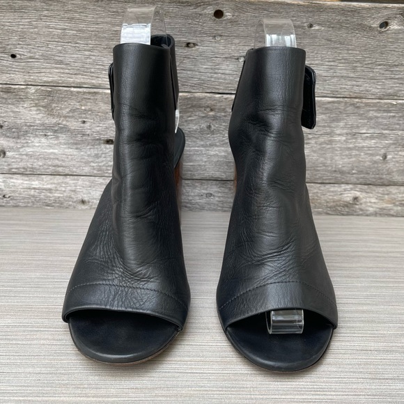 Vince | Faye Leather Peep Toe Stacked Block Heel Booties - Picture 5 of 13